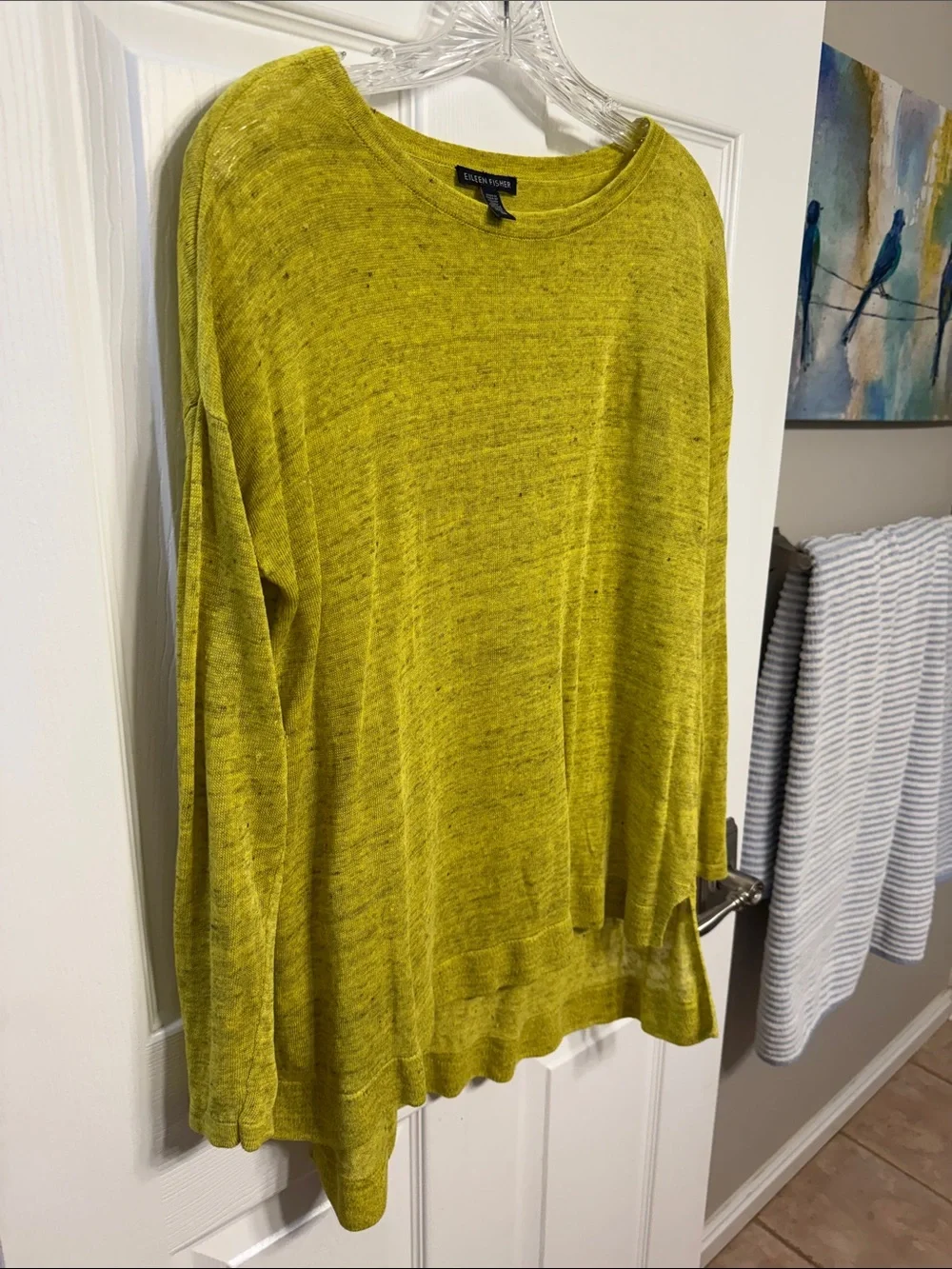 Eileen Fisher Chartreuse Lightweight Scoop Neck Sweater